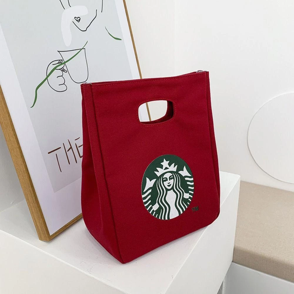 【赤色】韓国風スタバプリントキャンバストートバッグ - レディース ファッション 買い物バッグ