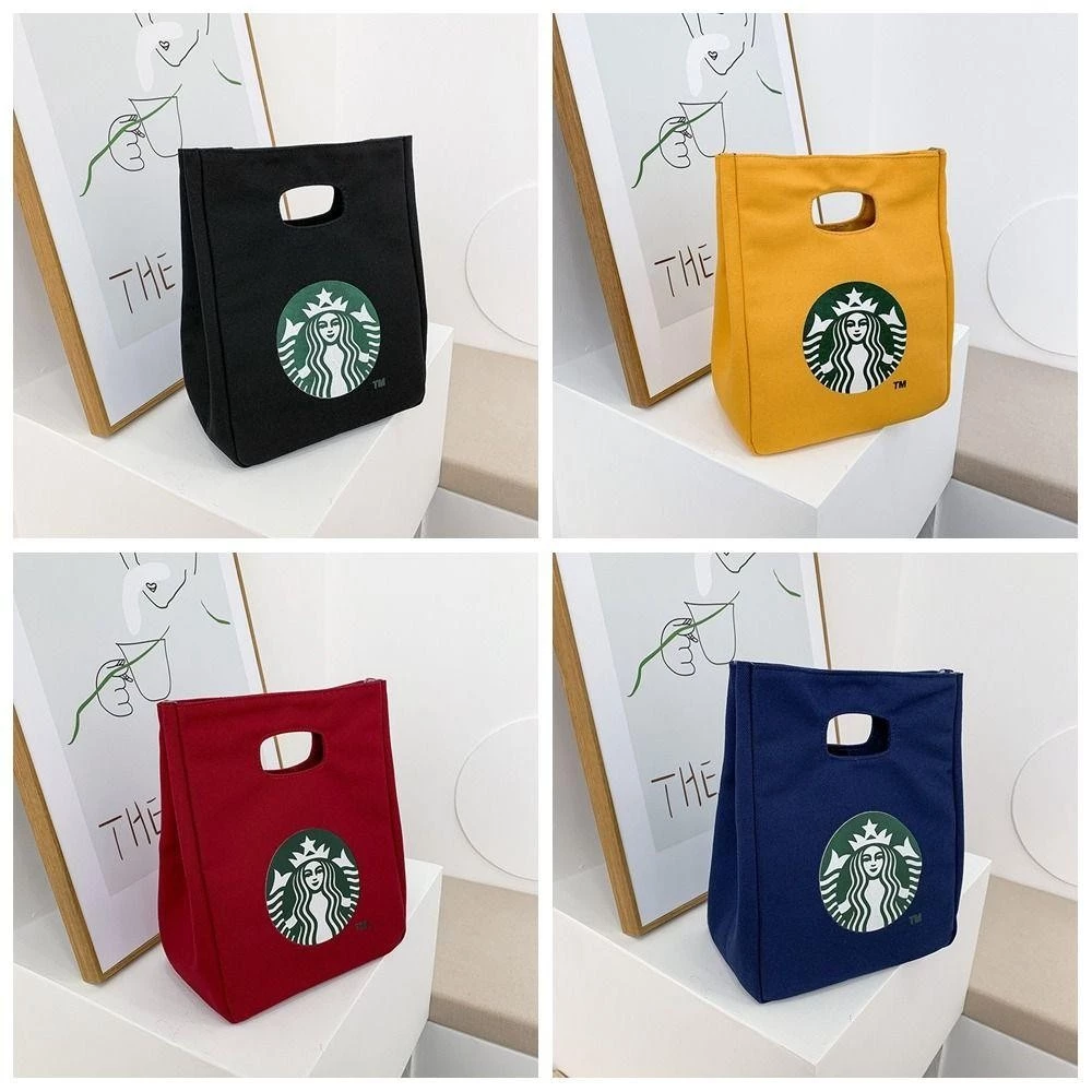 【赤色】韓国風スタバプリントキャンバストートバッグ - レディース ファッション 買い物バッグ