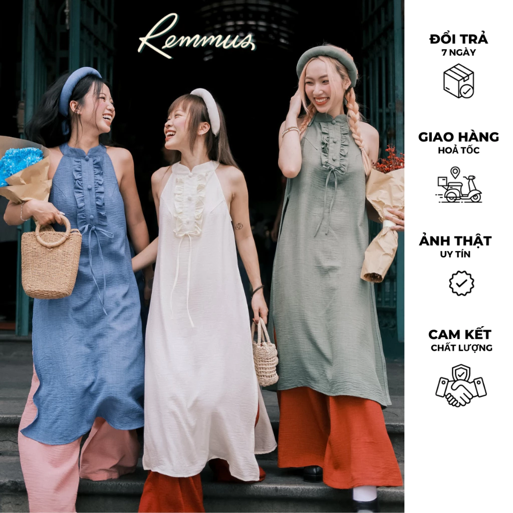 レムス（REMMUS）アオザイ「ハセン」- 現代風デザイン女性用アオザイ（マン付き）