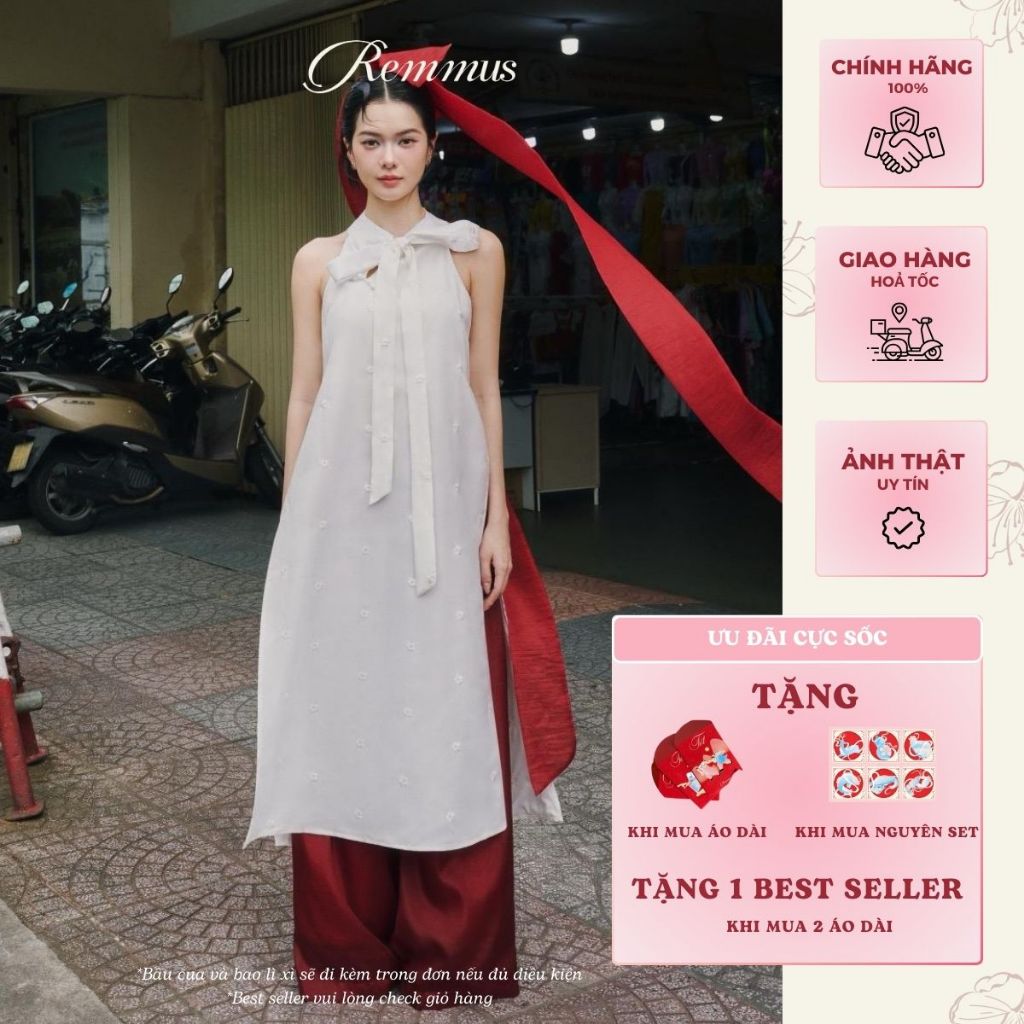 REMMUS JAPAN LOTUS モダンアオザイ 花結び飾り付き 女性用 フリーサイズ REMMUS