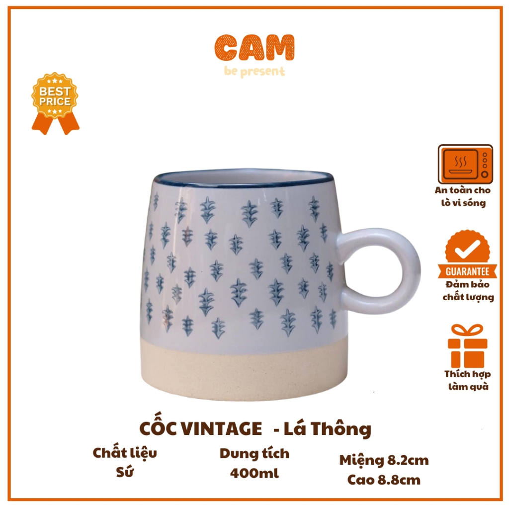 Retro Vintage シリーズ Cốc sứ họa tiết cây thông 400ml 高級磁器 Sứ cao cấp