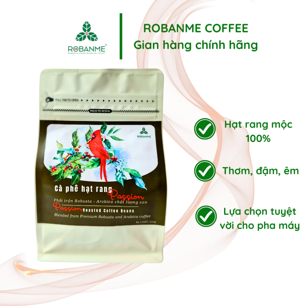 ロバンメ パッション 高級焙煎コーヒー豆 - 250g アラビカ＆ロブスタ 30/70ブレンド - ホットエア焙煎、エスプレッソ最適、濃厚で甘い後味