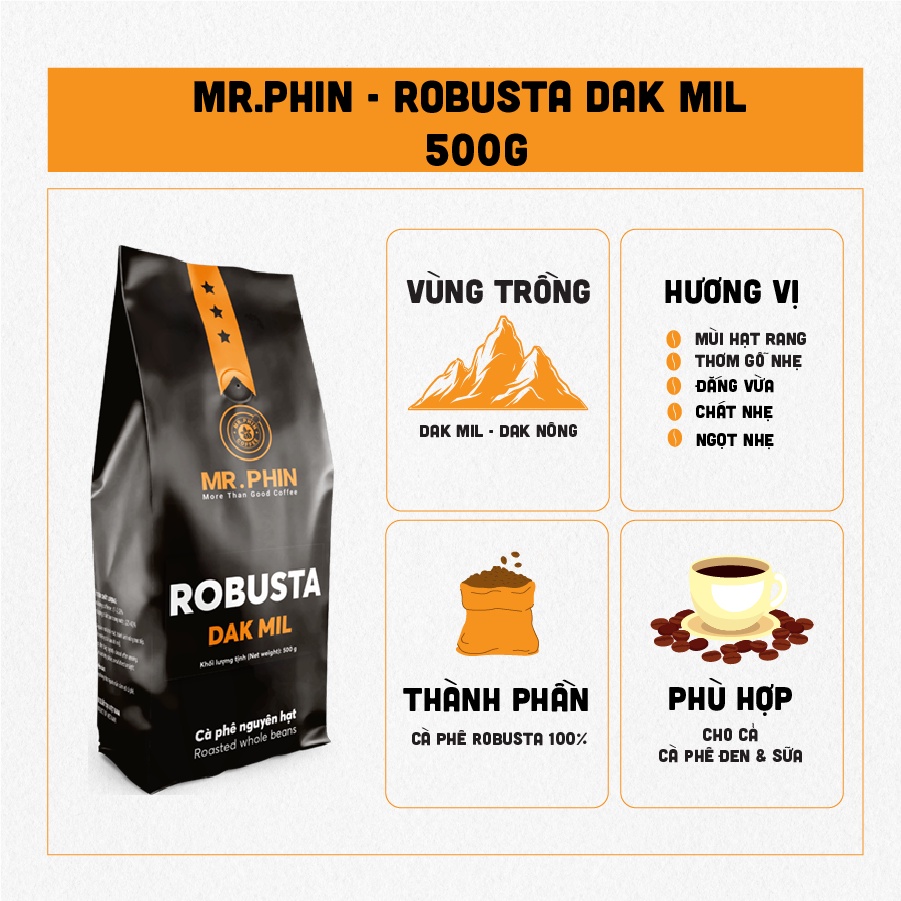 コーヒー豆 ロブスタコーヒー Robusta Dak Mil 500g 100%ピュア Phuong Vy Coffee