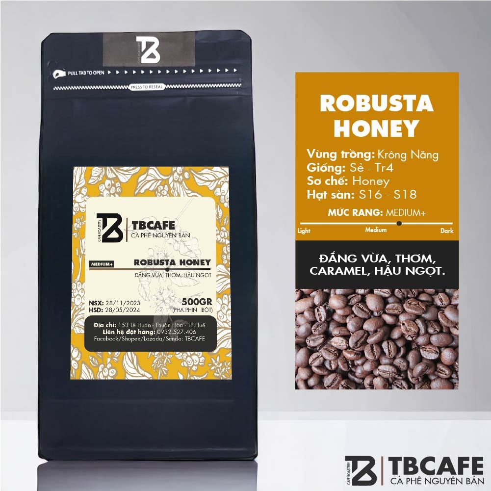 ロブスタハニーコーヒー [500g/1袋] - 100％純粋に焙煎して挽いた素朴なコーヒー - TBCAFE - 豆全体