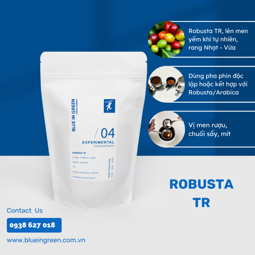 ロブスタ TR ローストコーヒー - ライトミディアムロースト - ブルーイングリーンコーヒーロースター - 500gr - 挽いてフィラーと混合