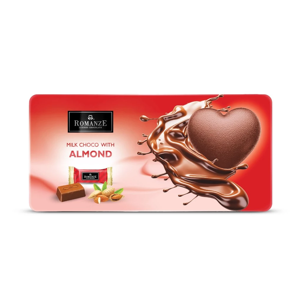 ロマンツェ 赤いハート缶 アーモンドチョコレート 135g マレーシア産