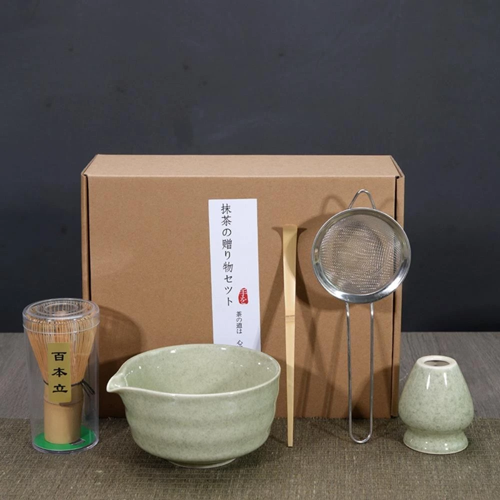 ロンサイ RONSIAY 抹茶茶碗 5点セット 注ぎ口付き - 本格日本茶道体験 陶器 竹製 食品グレード