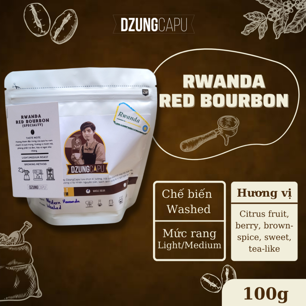 ルワンダコーヒー - レッドバーボンバラエティ - 100gパック - ゾンカプスペシャルティコーヒー - ライトロースト - 全豆