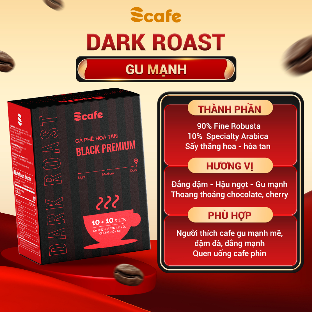 Scafe Black Premium Instant Coffee Dark Roast 80% Robusta 20% Arabica 20g Scafe
