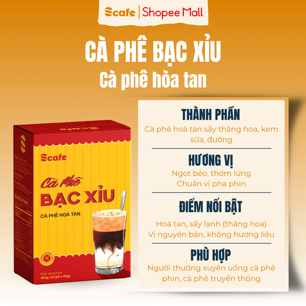 Cà Phê Phin Hoà Tan Scafe Việt Nam Cà Phê Sữa Hoà Tan Sấy Thăng Hoa, Chuẩn Vị Truyền Thống - Hộp cà phê bạc xỉu