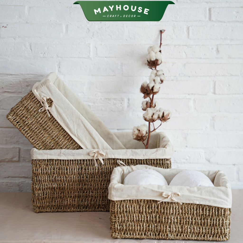 スゲのバスケット 布裏地付き 収納 装飾用 MAYHOUSE CRAFT&DECOR