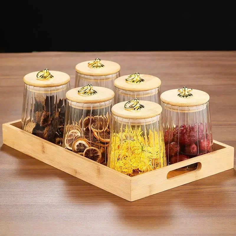 6個セット ガラス製多目的保存容器 580ml 調味料・ナッツ・ハーブティーに最適 おしゃれで便利なキッチン収納