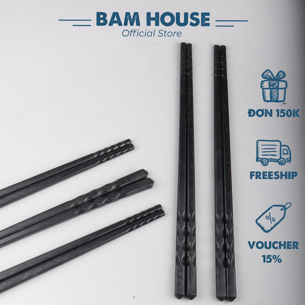 箸 10膳セット DND04 耐熱プラスチック 黒色 高級 粗目 Bam House