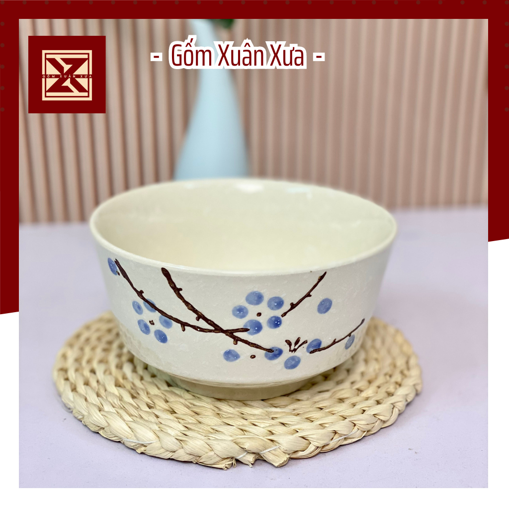 春古窯 伝統シリーズ 花柄中鉢 手描き青磁 21cm 春古陶磁