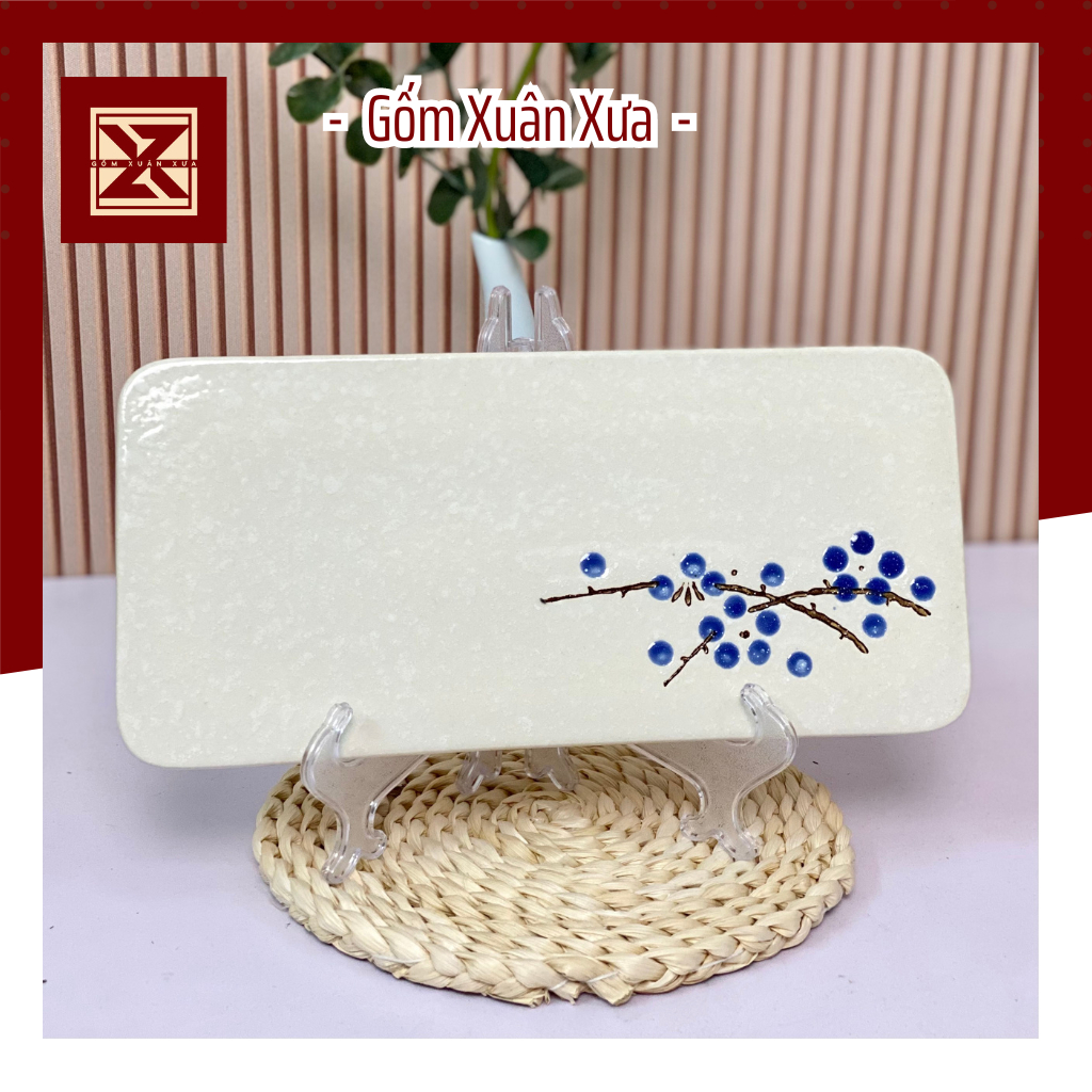春香窯 伝統柄 長方形皿 青花手描き 24×12cm 春香陶磁