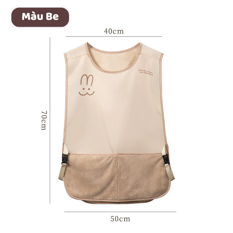 防水防油スマートエプロン (ベージュ) - ポケット＆タオル付き