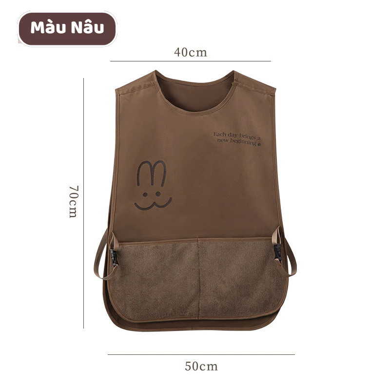 スマート撥水防油エプロン（ブラウン、ポケット＆手拭き付き）