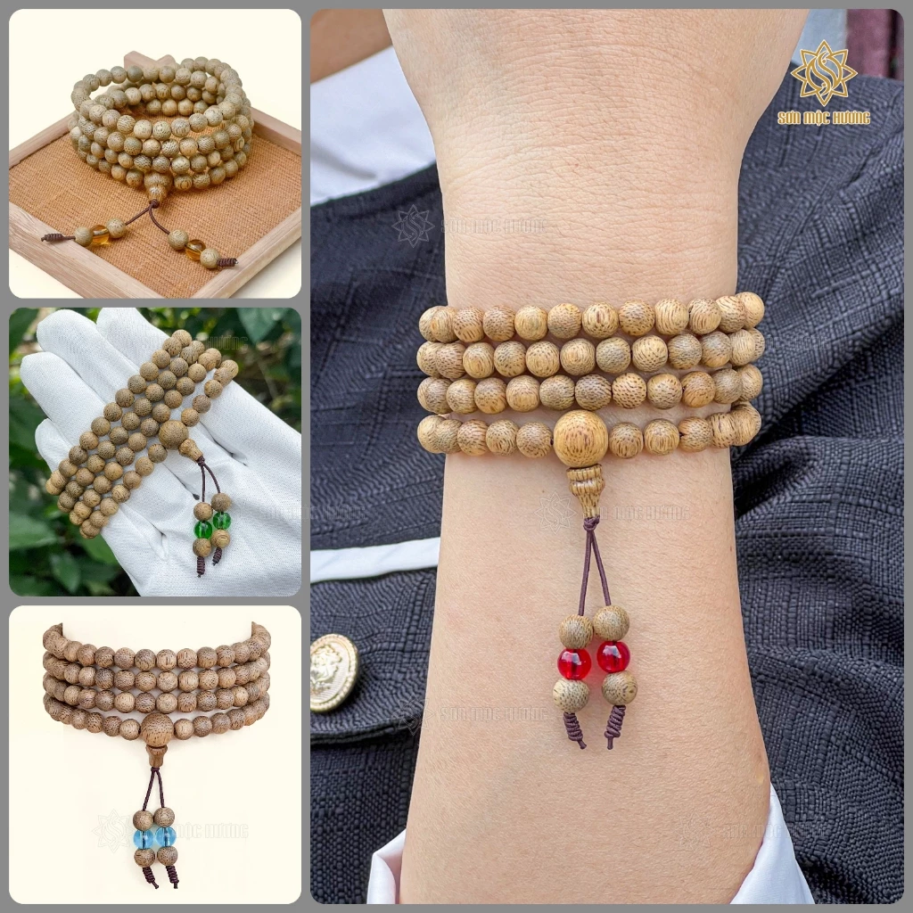 沈香108珠ブレスレット「ソン・モク・フーン」- 天然石ミックス 五行風水対応（金・木・水・火・土）