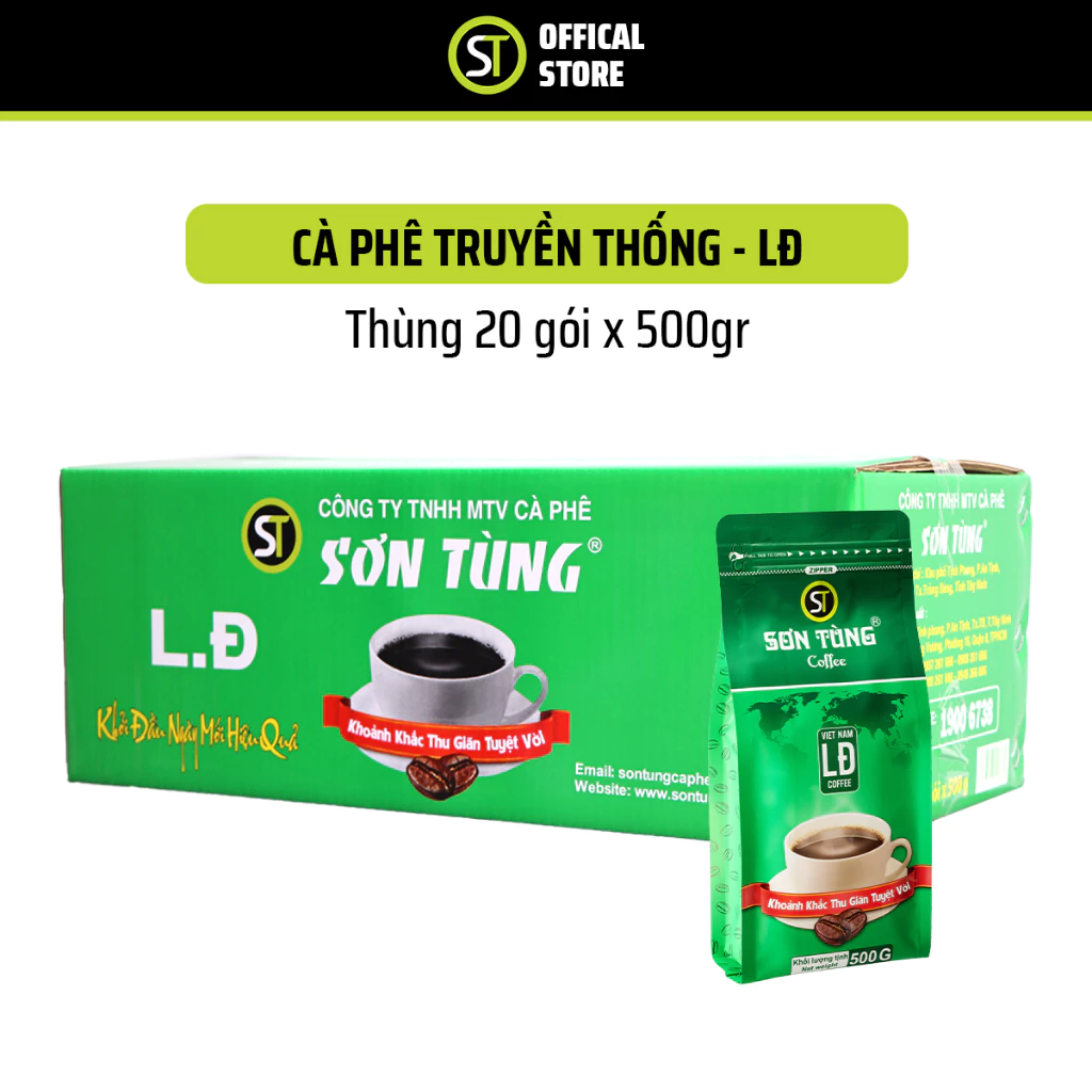 Sơn Tùngコーヒー 伝統ブレンド「LĐ濃いめ」フィルター用挽き豆 10kg箱 (500g x 20袋)