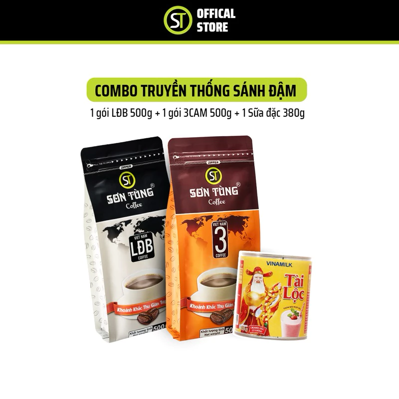 【SƠN TÙNG COFFEE】伝統濃厚ブレンドコーヒー＆練乳コンボ - LĐB 500g & 3CAM 500g + 練乳380g