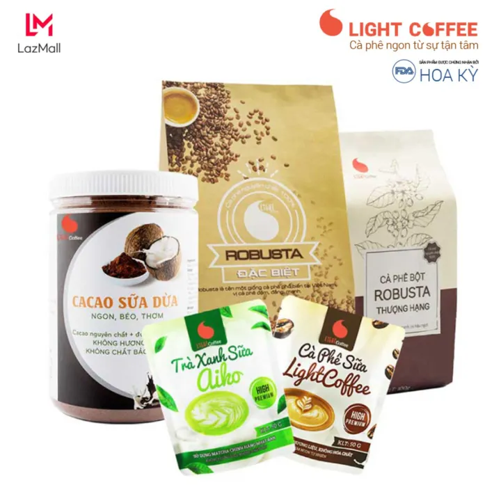 5種類セット スペシャルコーヒー500g、プレミアムコーヒー100g、ココナッツミルク入りココアミルク 550g、ミルクコーヒーパック 50g、抹茶ミルクパウダー 50g  Light Coffee