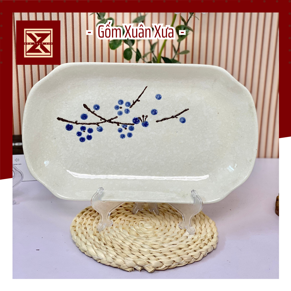 スプリングフラワー クラシック ブルーフラワープレート 手描き青磁 24cm 春陶器