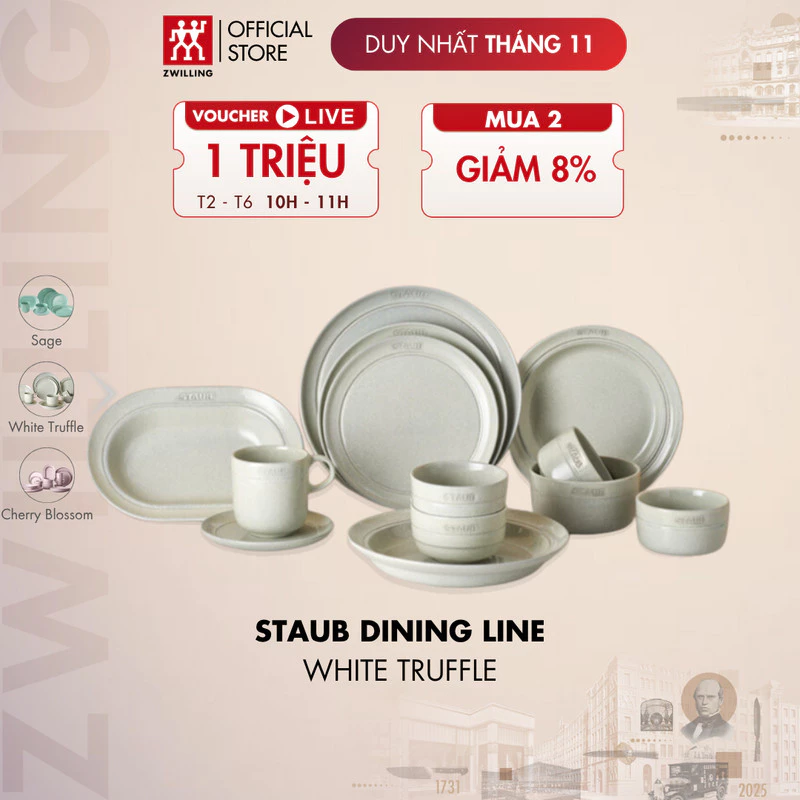 ストウブ セラミック製食器コレクション 白トリュフ色 - ボウル、プレート、カップ (複数サイズ展開)