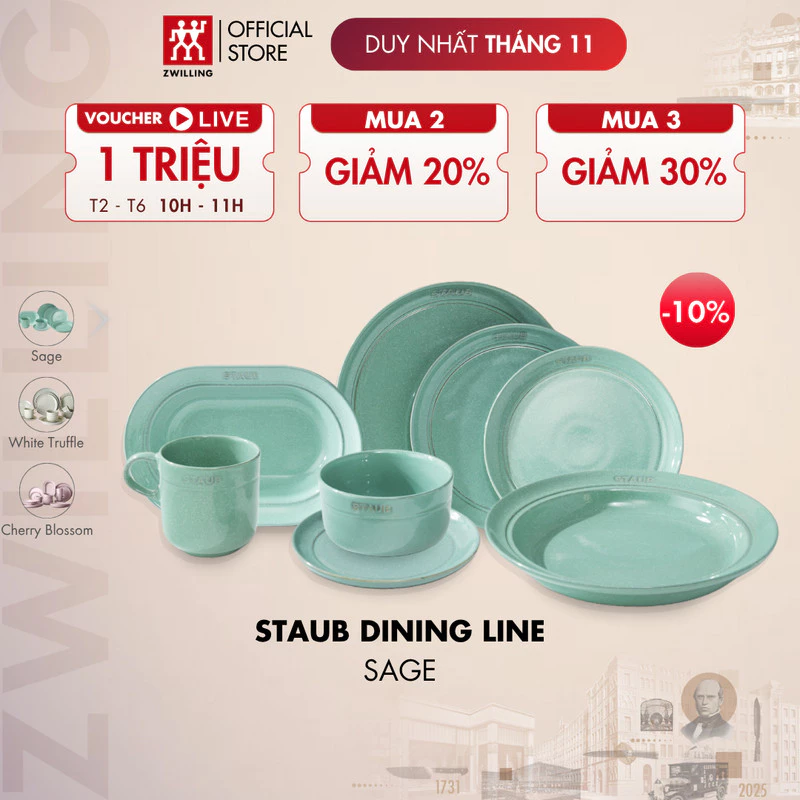 STAUB ストウブ セラミック食器 セージグリーン 高級 ボウル プレート カップ 各種サイズ
