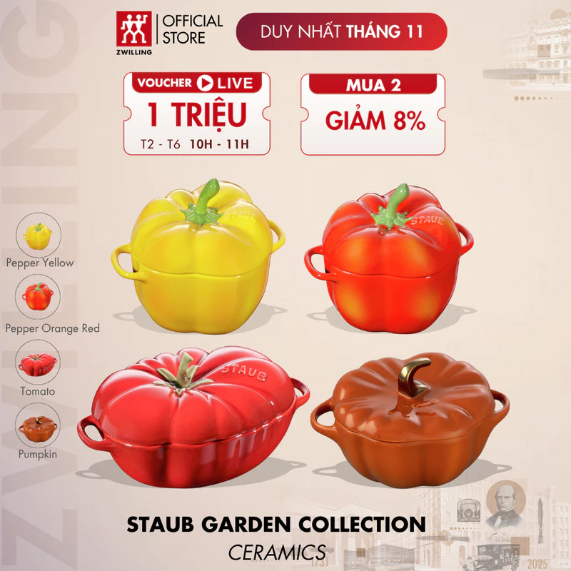 ストウブ 高級ホーロー加工 セラミックココットボウル (ピーマン/トマト/かぼちゃ型)