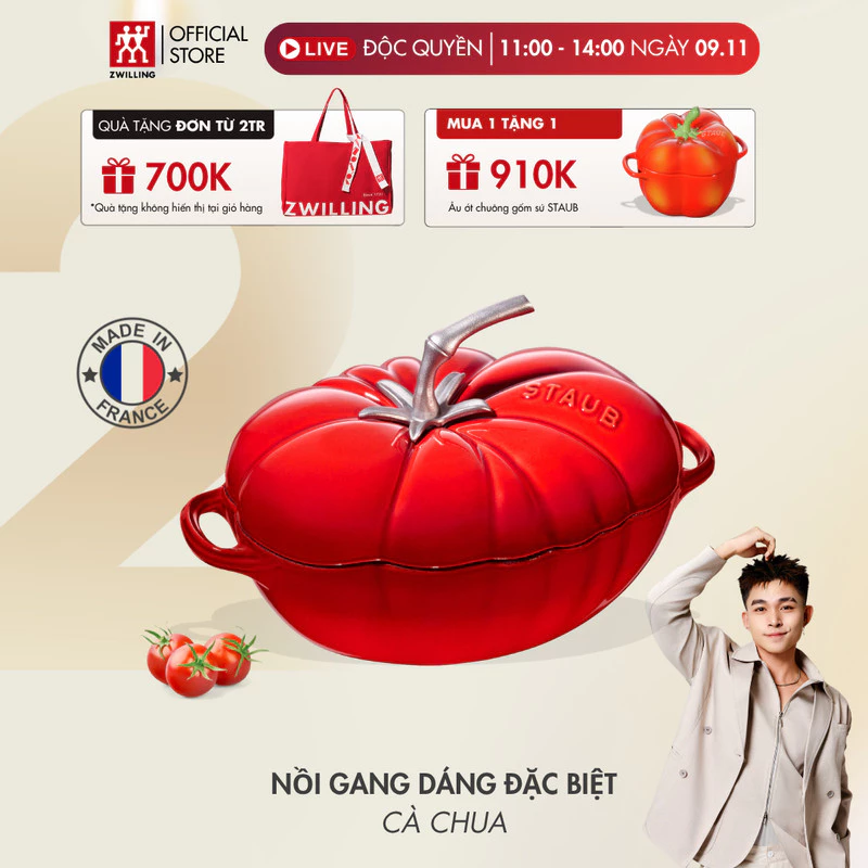 STAUB (ストウブ) 特殊デザイン鋳物鍋 トマト/カボチャ/雪の結晶蓋 フランス製 IH対応 (3.45L, 直径25cm)