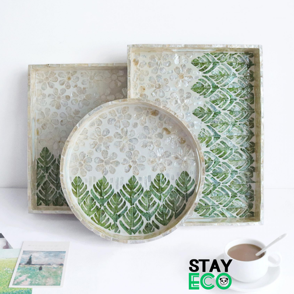 真珠貝象嵌のトレイ お茶、果物、お菓子用 STAY ECO