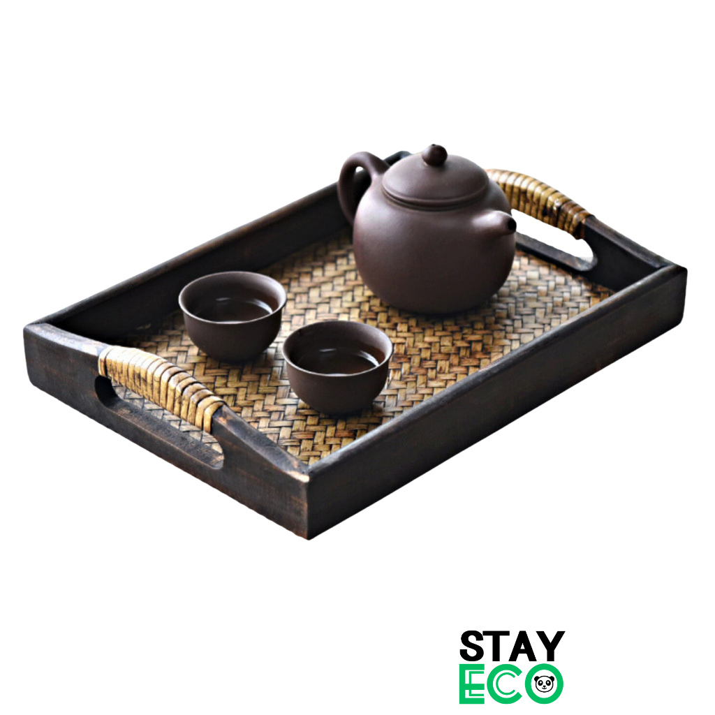 木製ティートレイ 装飾用 和​​風 わらの手作り 環境に優しい STAY ECO