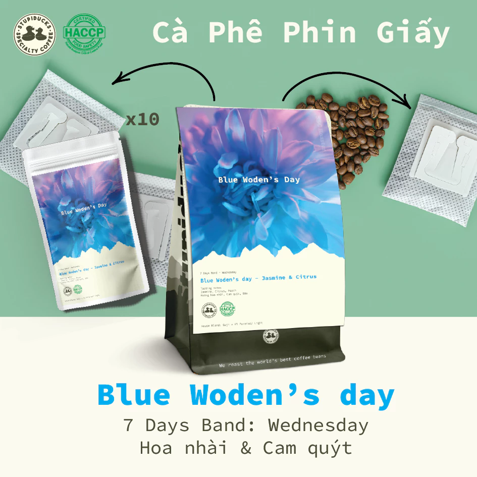 「Stupiducks」ブルーウォーデンズデー ジャスミン＆シトラス スペシャルティコーヒードリップバッグ (10袋) - 水曜日の集中力UP！