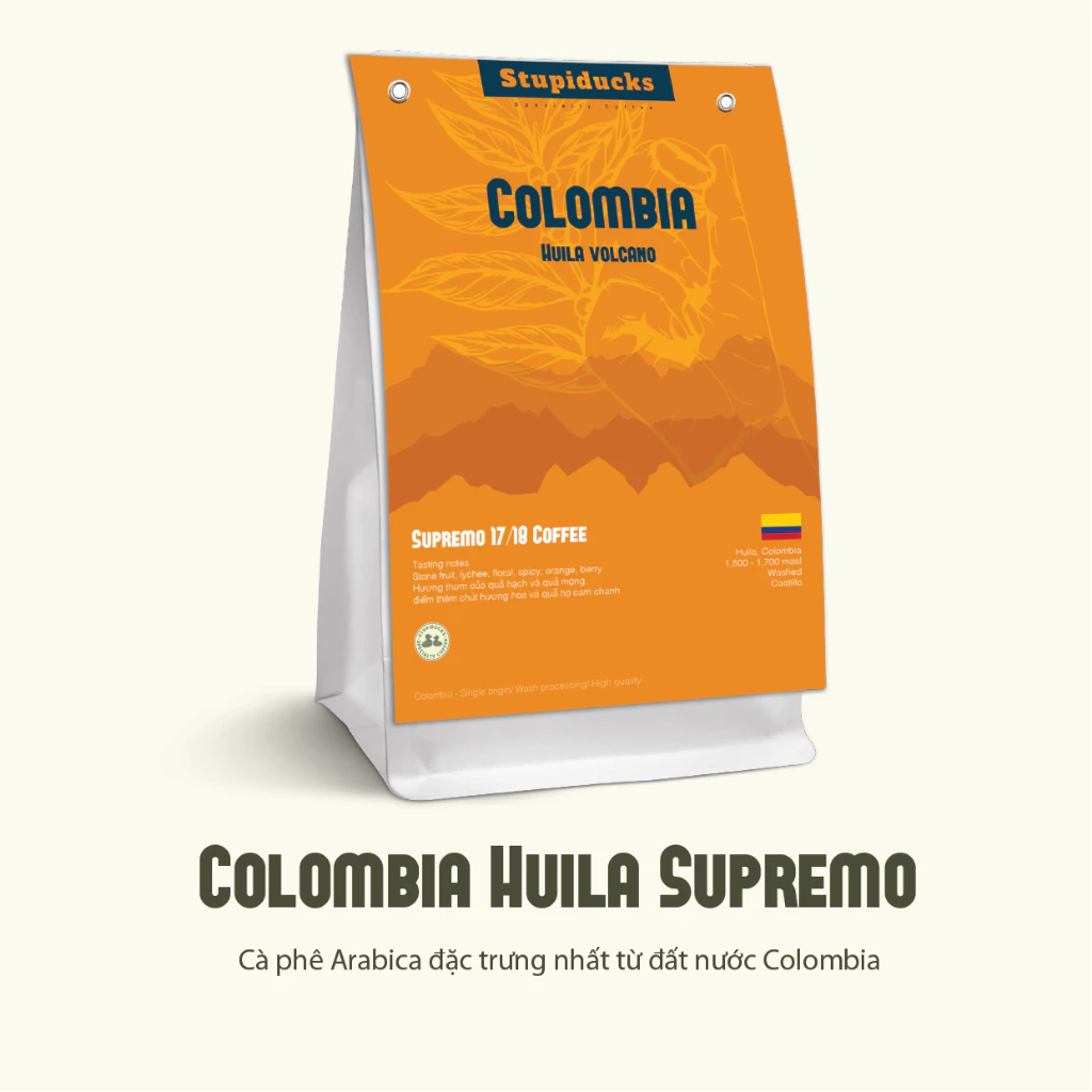 「Stupiducks Specialty Coffee」コロンビア ウィラ 火山 スプレモ SC 17/18 アラビカ ウォッシュド コーヒー粉 (ハンドドリップ/プアオーバー用) 150g
