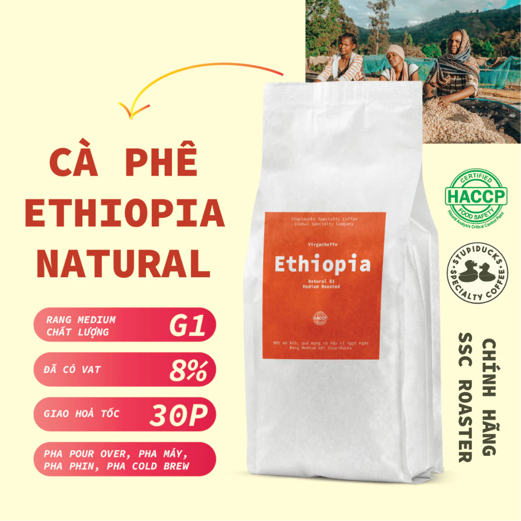 Stupiducks スペシャルティコーヒー エチオピア イルガチェフェ ナチュラルG1 (新登場) - Phin挽き・ドリップ・水出し・エスプレッソ対応 1000g