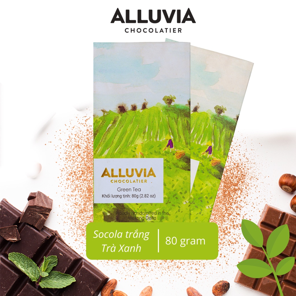 抹茶入りのピュアホワイトチョコレート 日本製抹茶 甘い 80g Alluvia Chocolate
