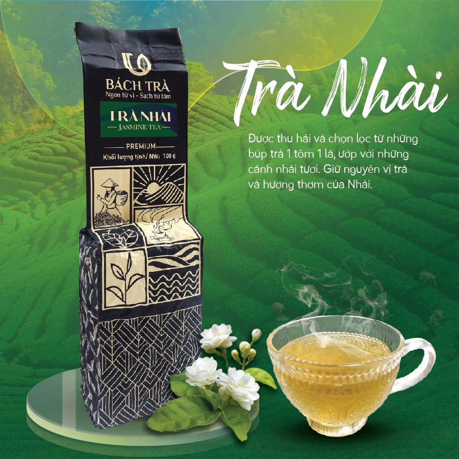 タイグエン産高級ジャスミン花香り茶 | 優しい香り、甘い後味 | 真空パック 100g