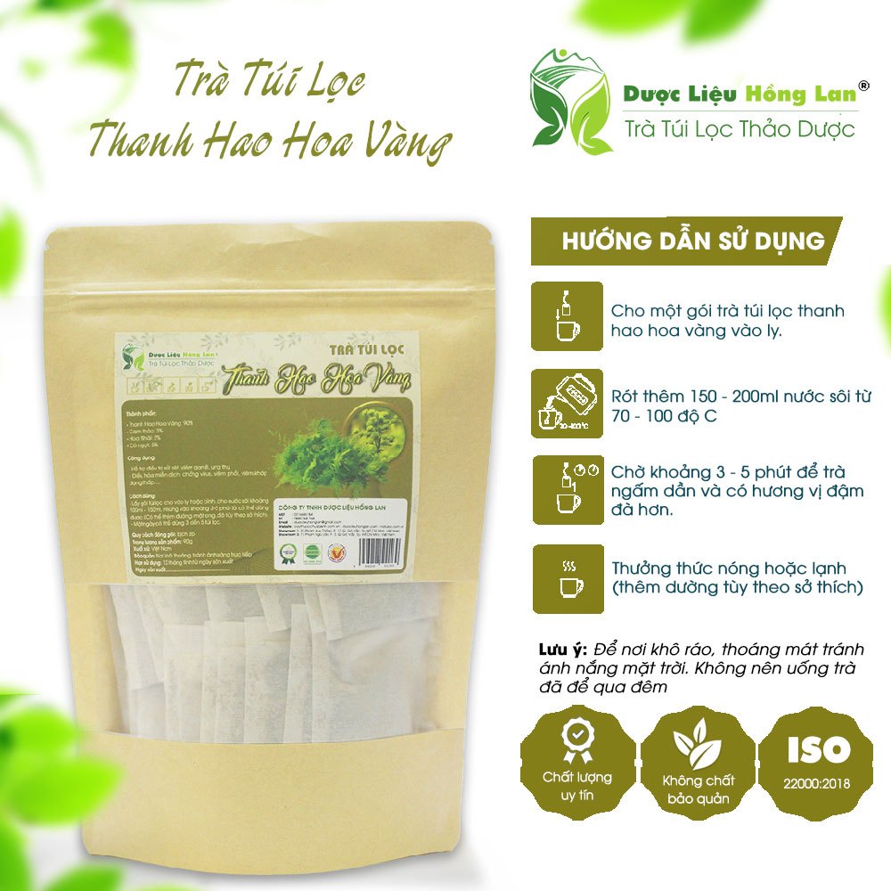 Thanh Hao Hoa Vang ティーバッグ 90g (30 袋 x 3g) - マラリア、B 型肝炎、癌、免疫力、抗ウイルスなどを予防します。