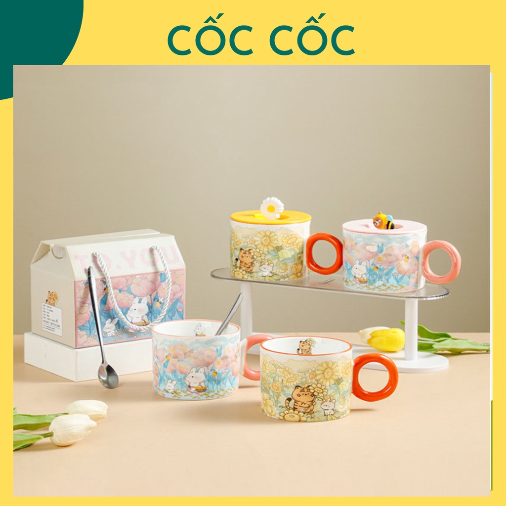 かわいいバッグを備えた450mlの容量、毎日使用されるかわいいスプーン、ギフト、ピンク - ピンクのCOC COCヒーリングシリーズの漫画カップ