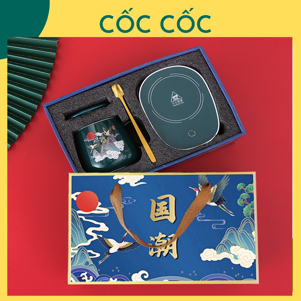 ストーブ付きの磁器カップのセットは、水を飲むために使用されるギフトバッグの蓋でCOC COCロイヤルパターンを加熱します - 黄色