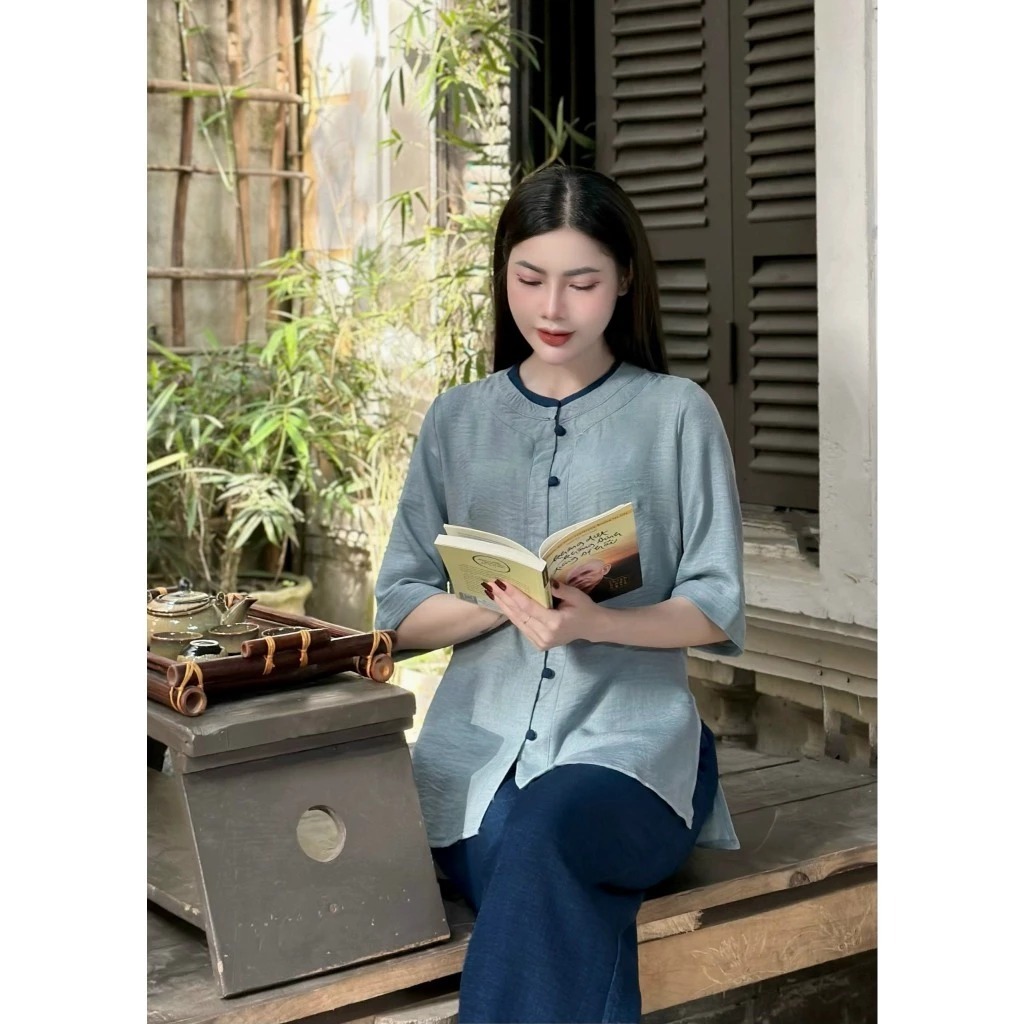 Thiên Di D41 レディース寺院衣装 ベトナム伝統服 シルクブレンド S-XL PHÁP PHỤC THIÊN DI