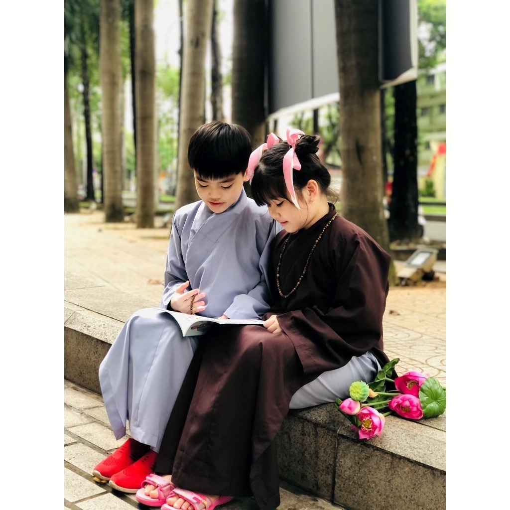ティエンディー キッズ仏教服 ケイト生地 長袖上下セット D32サイズ