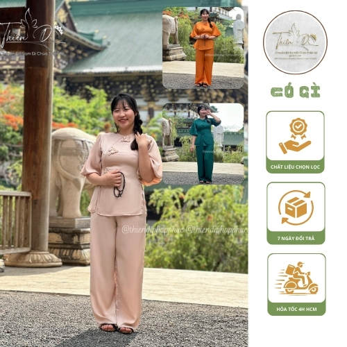 ティエンディ シルク 仏教礼拝衣装 手縫い花柄 S-XL PHAP PHUC THIEN DI