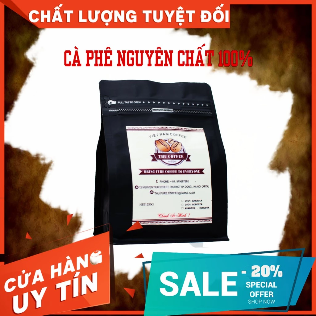 Thucoffee 250g 純粋ホールビーンコーヒー (生豆加工済み) ベトナム産ロブスタ