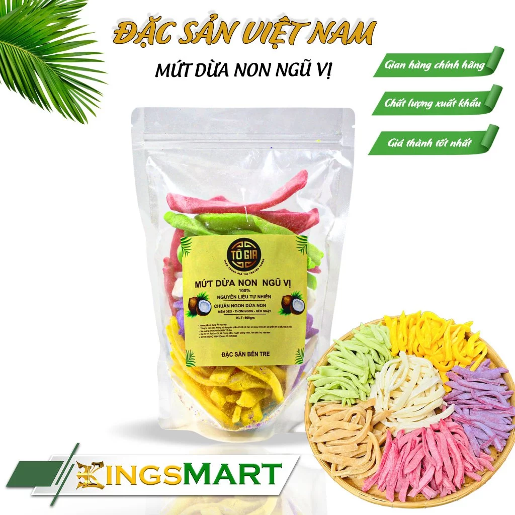 トーザーブランド 若いココナッツジャム 五味（伝統、パンダン、ビーツ、マゼンタ、ドリアン） - 500g袋入り