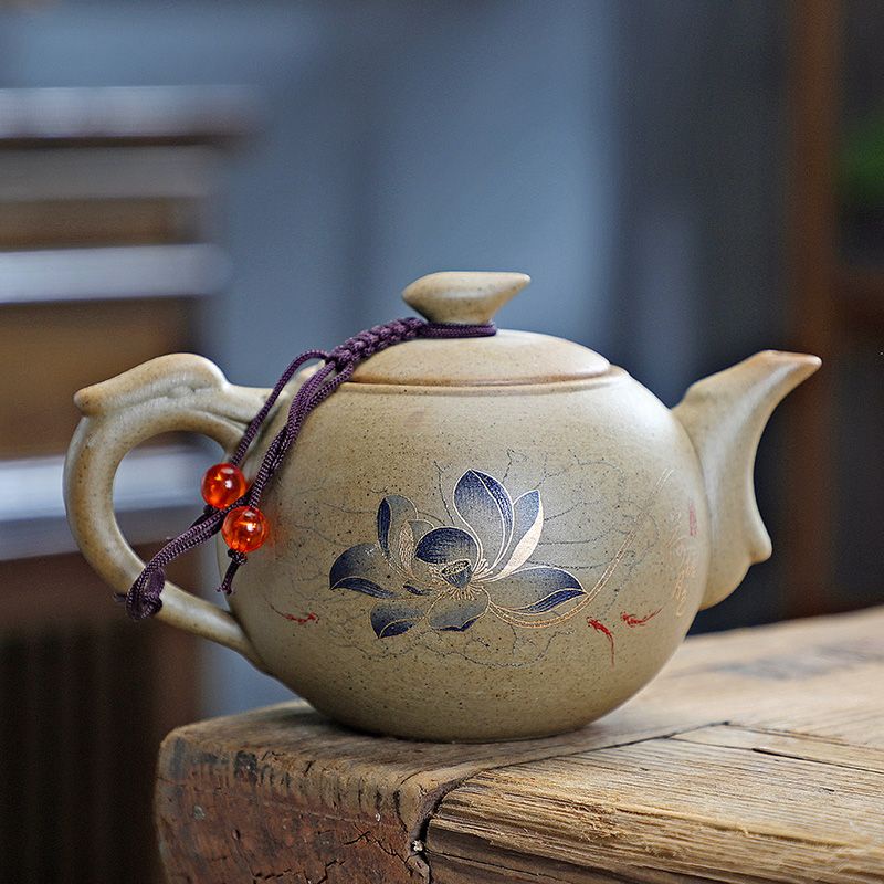 龍と魚の蓮花デザインの伝統的功夫茶セット 210ml - 高品質陶土製