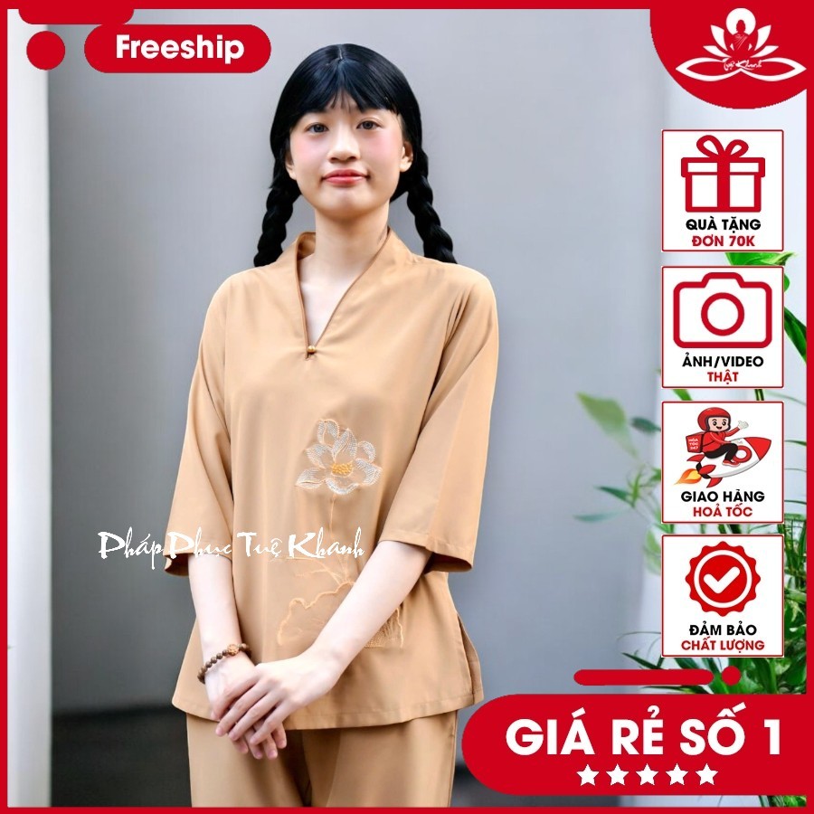 TUE KHANH 寺院衣装 女性用カーテンシルク仏衣 伝統模様 S-2XL TUE KHANH