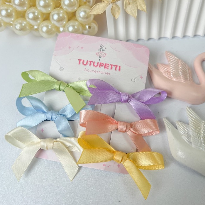 Tutupetti シルク リボンヘアクリップ 韓国風デザイン ワンサイズ Tutupetti