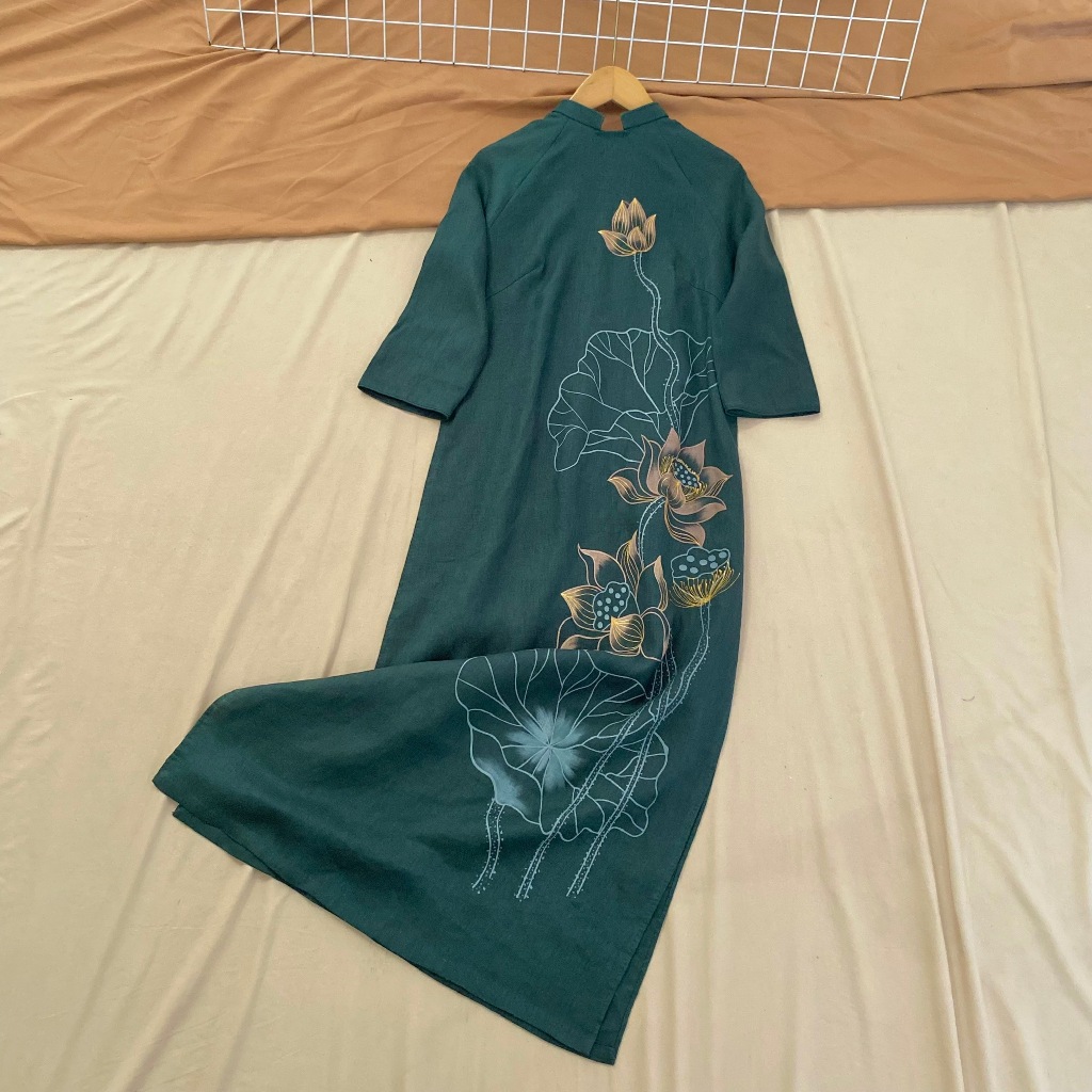 TYMLIC プレミアム リネンアオザイ 蓮花刺繍入り S-XL TYMLIC