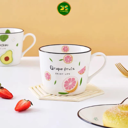 ユニークデザイン！グレープフルーツ＆チーズスティック柄<br>キュートセラミックマグカップ 350ml